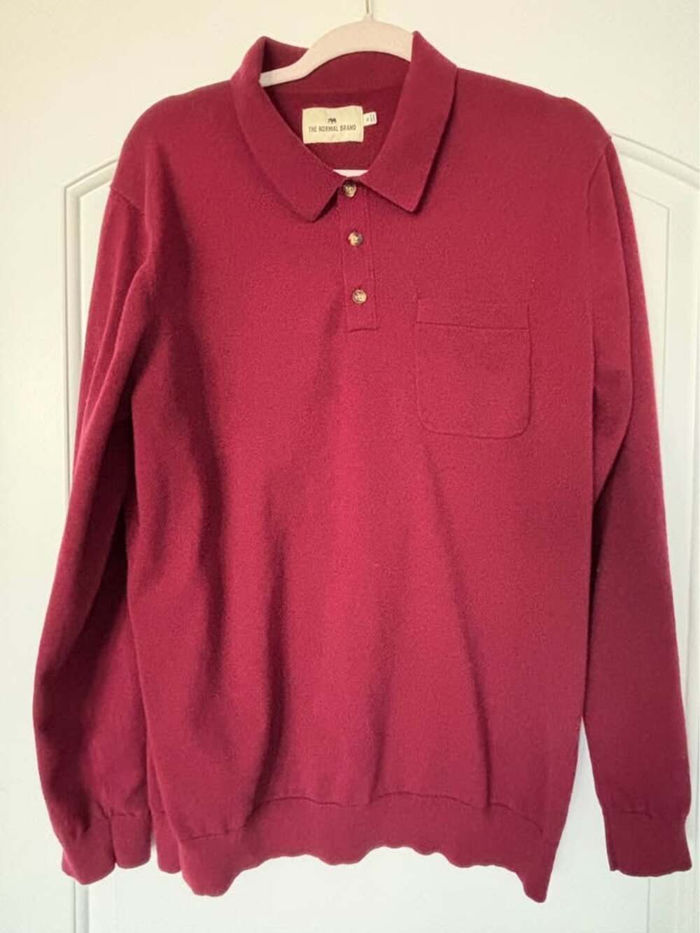 The Normal Brand Men’s Long Sleeve Knit Polo Sweater Shirt Maroon Burgundy XL